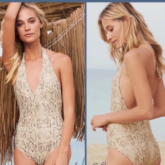 🌴Carmen Marc Valvo Python Halter Swimsuit NWOT sz 6 - Picture 2 of 11